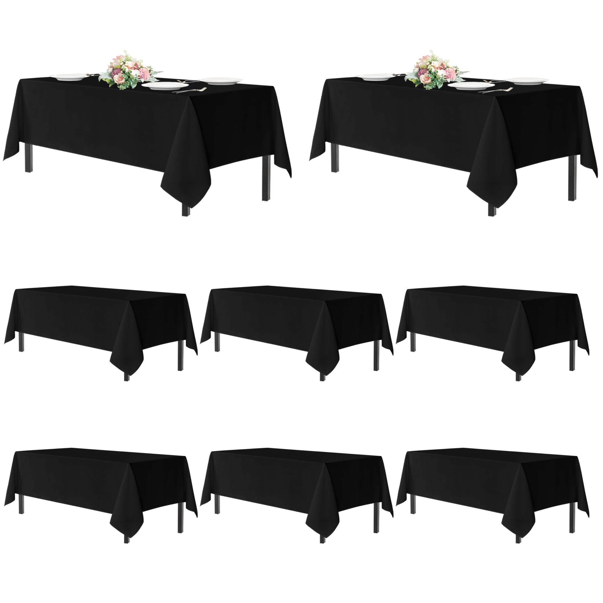 Sancua black 8ft rectangle tablecloth on a table for elegant dining.