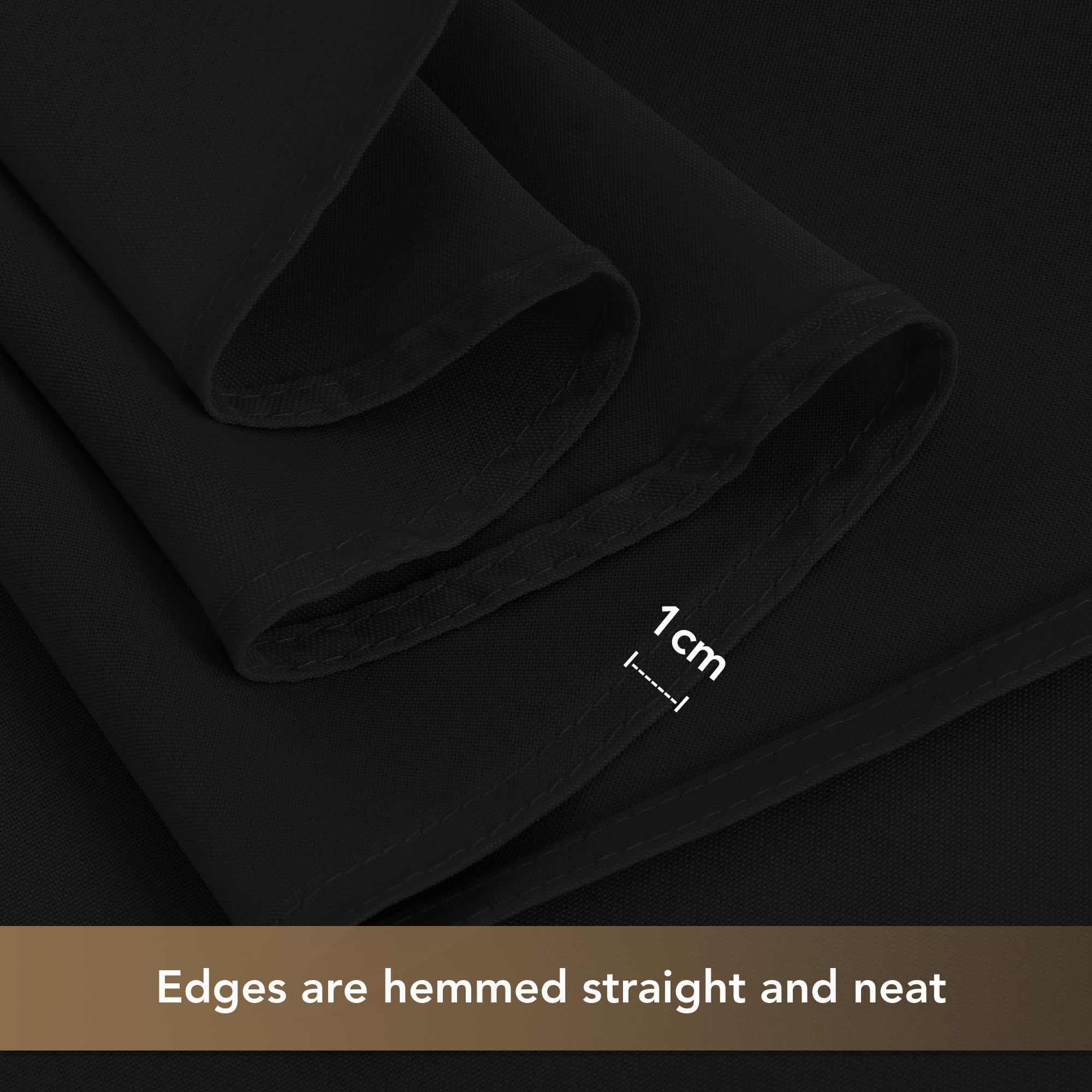 Sancua black tablecloth on banquet table for indoor or outdoor use.