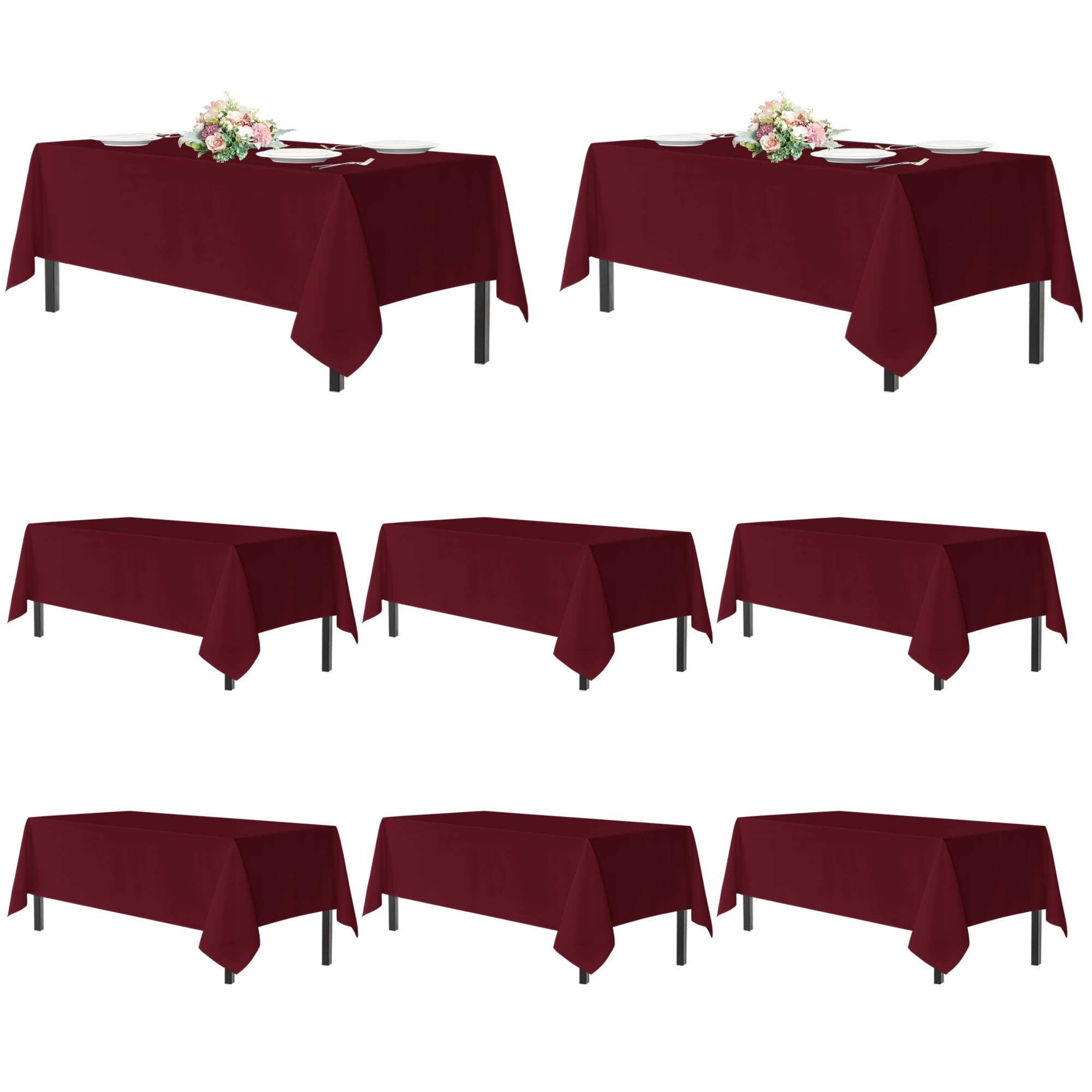 Sancua burgundy tablecloth on a 6 ft rectangular table enhances formal banquet decor