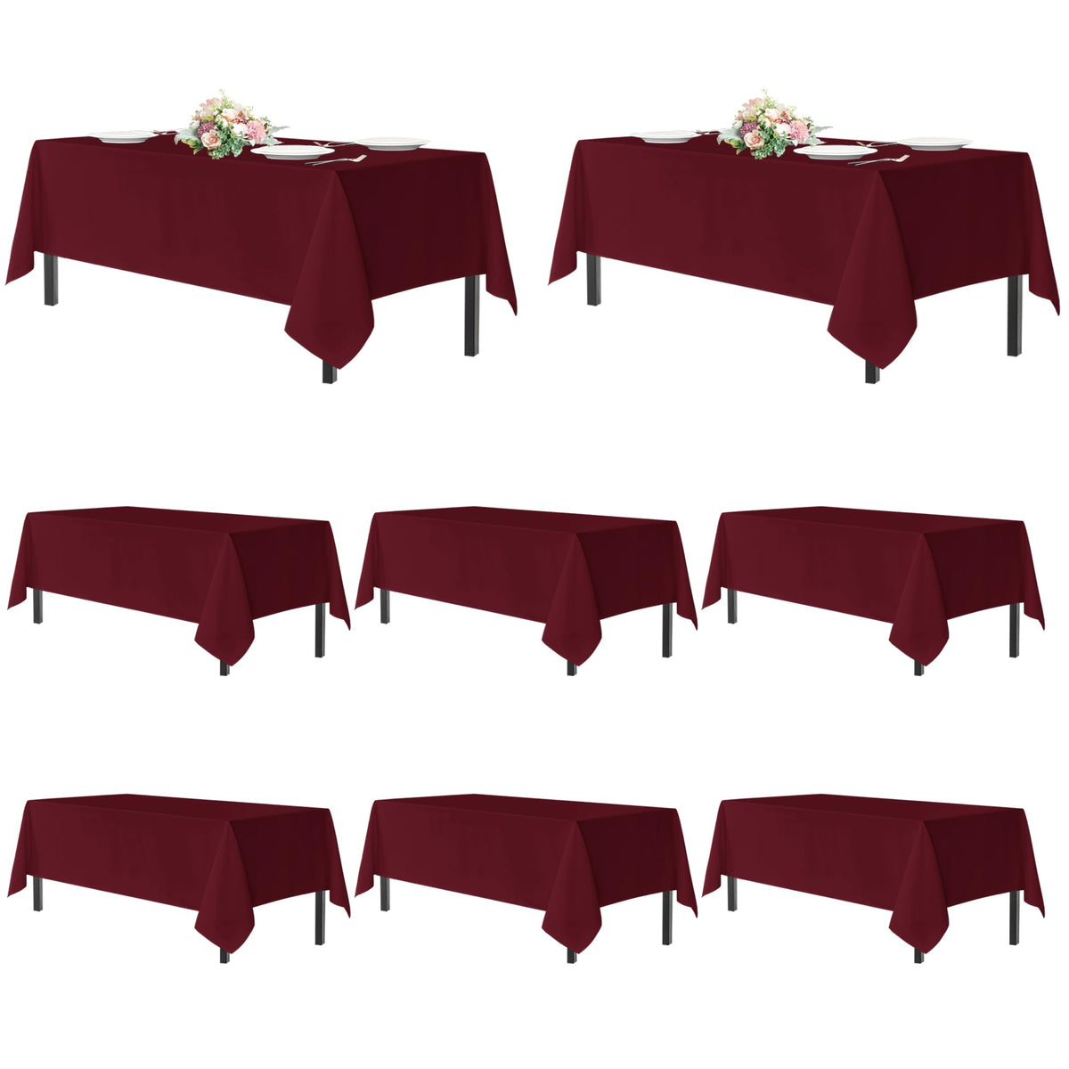 Sancua burgundy tablecloth on a 6 ft rectangular table enhances formal banquet decor