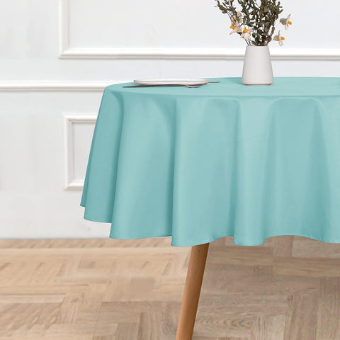 Sancua turquoise tablecloth on a buffet setup for a party.