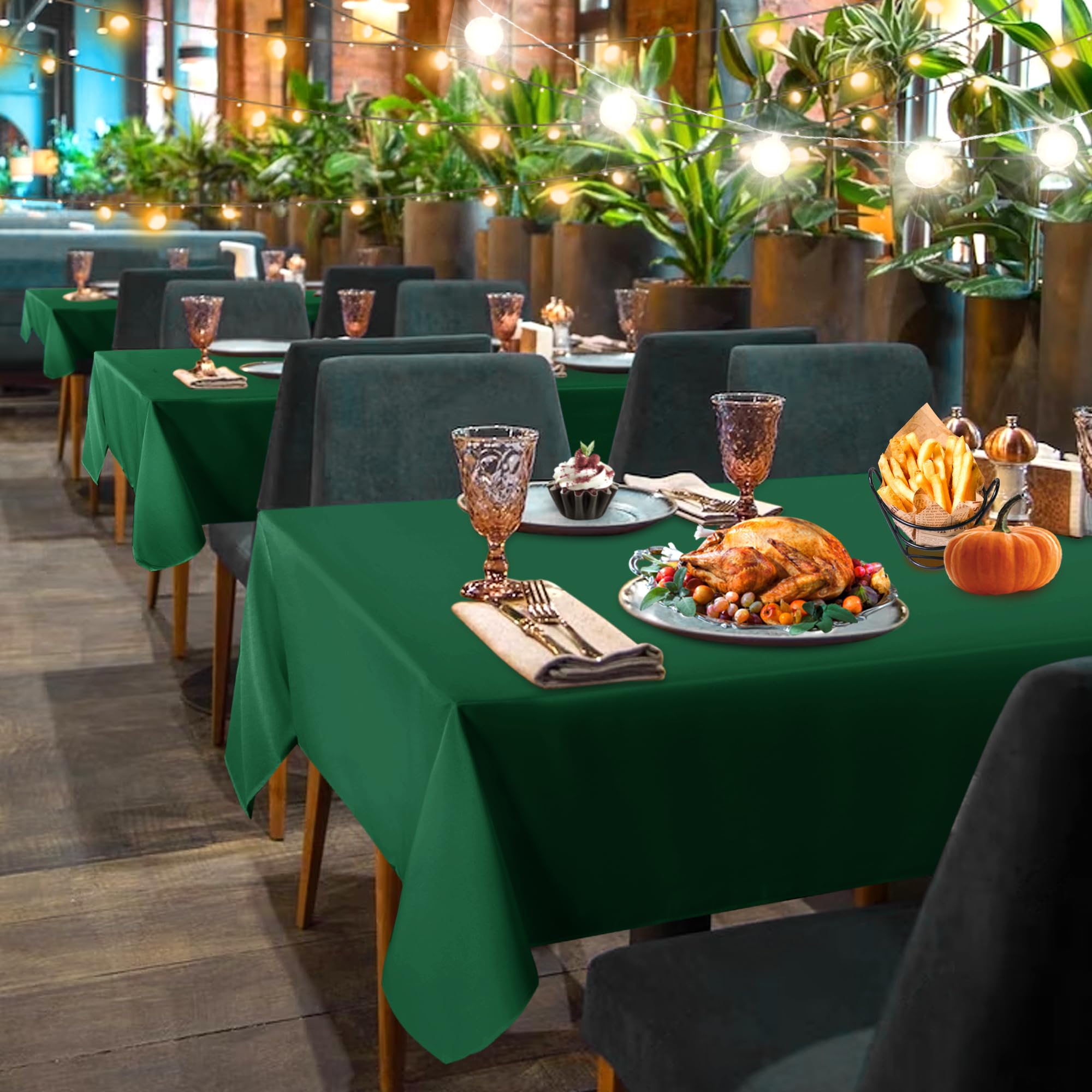 Sancua hunter green tablecloth at buffet setup, stain-resistant for easy cleanup