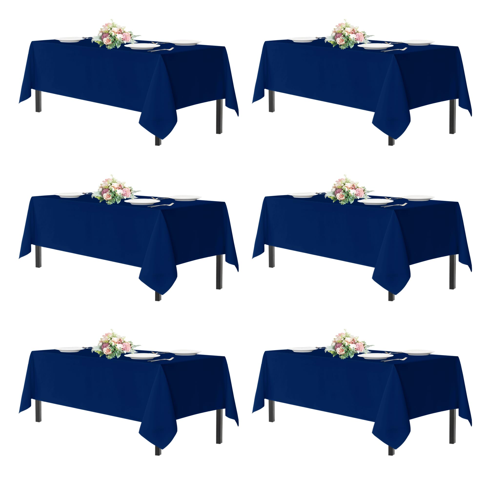 Sancua navy blue tablecloth on an 8-foot rectangular table for a polished wedding setup