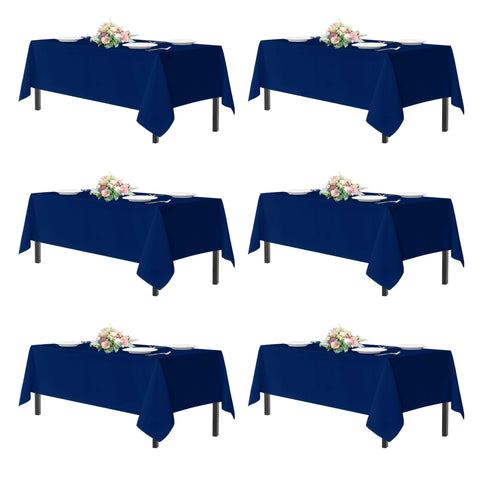 Sancua navy blue tablecloth on an 8-foot rectangular table for a polished wedding setup