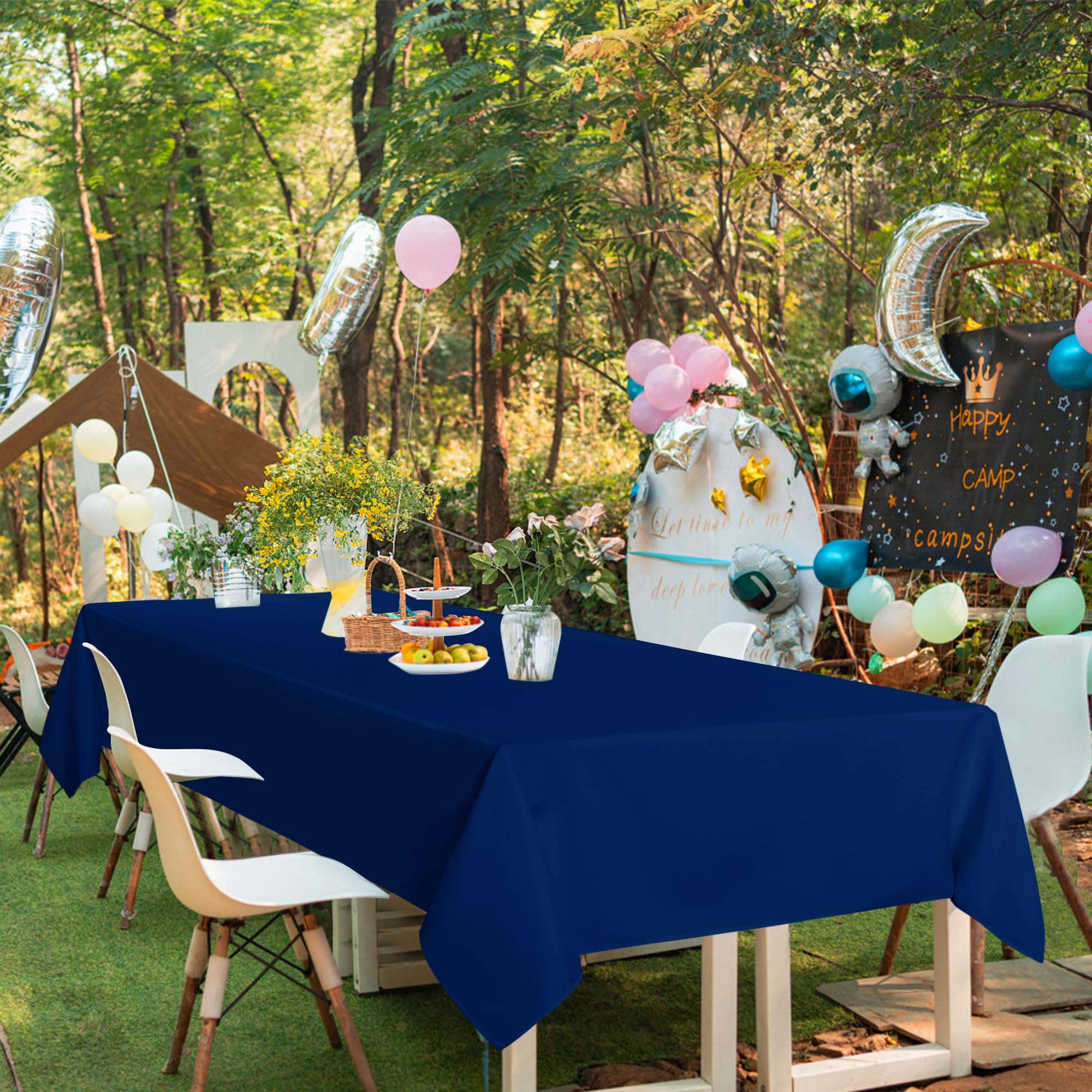 Sancua navy blue tablecloth creating a cohesive dining backdrop