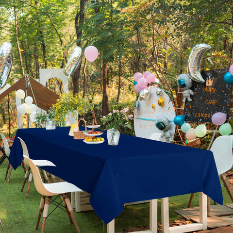 Sancua navy blue tablecloth creating a cohesive dining backdrop