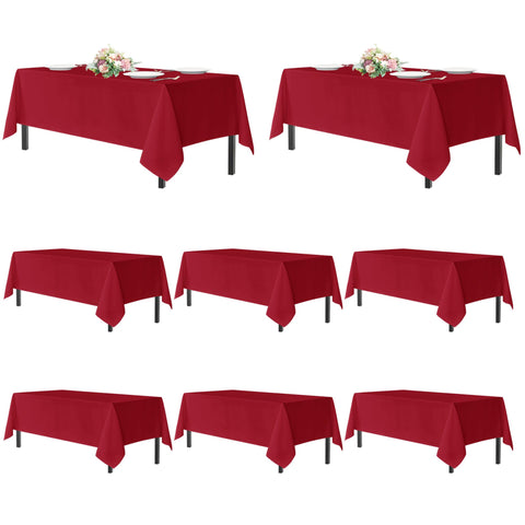 Sancua red tablecloth close-up shows durable polyester weave for long-lasting use.