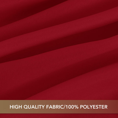 Sancua red tablecloth on dining setup with guests at a banquet.