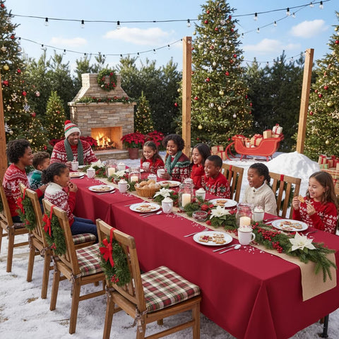 Sancua red tablecloth in 8-pack, ideal for weddings and banquets.