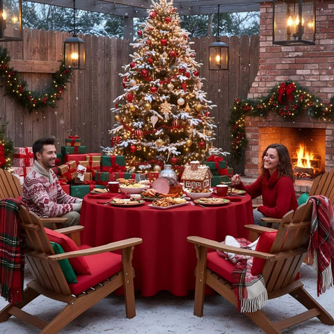 Sancua red round tablecloth showing stain-resistant surface protecting furniture.