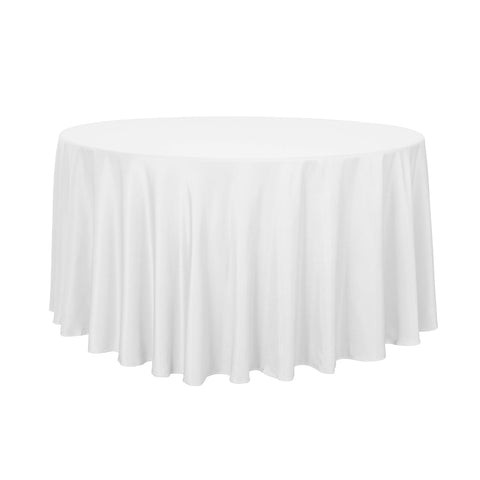 Sancua round tablecloth 108-inch white flatlay shows elegant protection for dining setups.