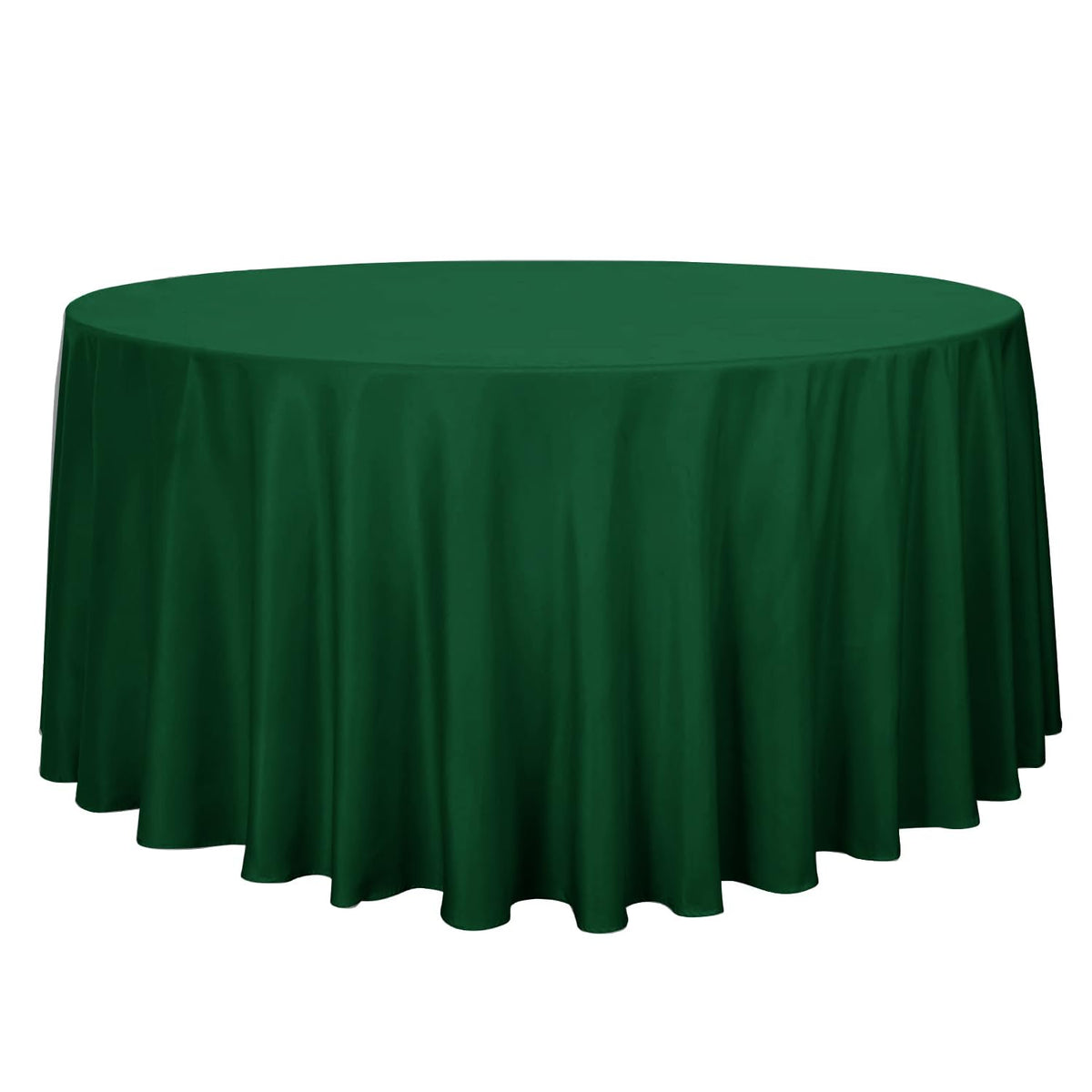 Sancua round tablecloth 120-inch hunter green on a dining table for elegant gatherings.