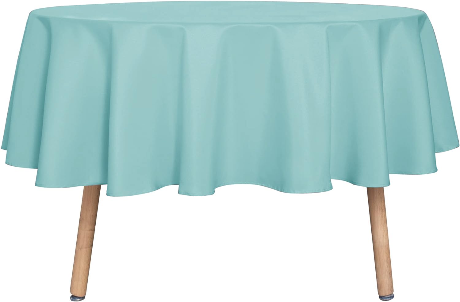 Sancua round 60-inch turquoise tablecloth protecting dining surface from spills.