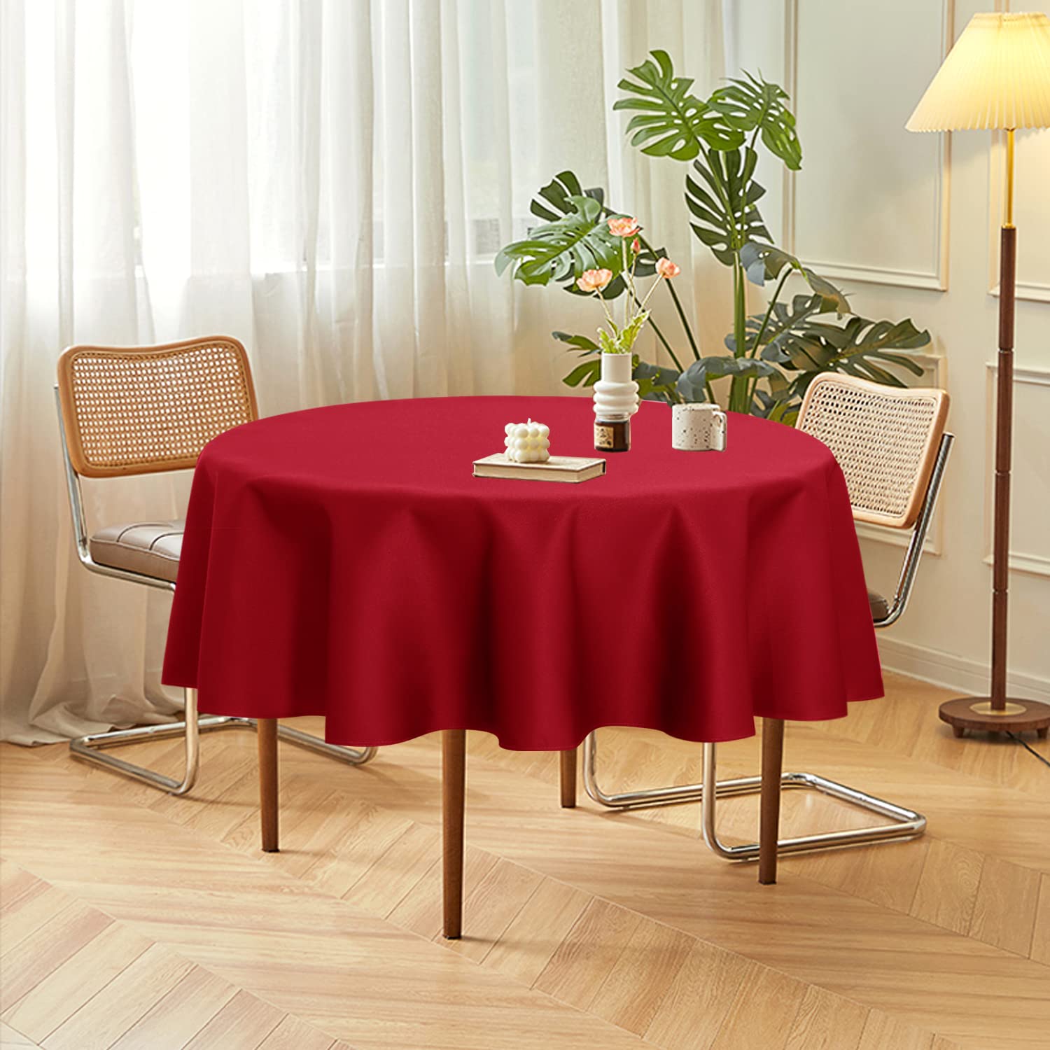 Sancua wrinkle-free round tablecloth remains smooth for elegant buffets
