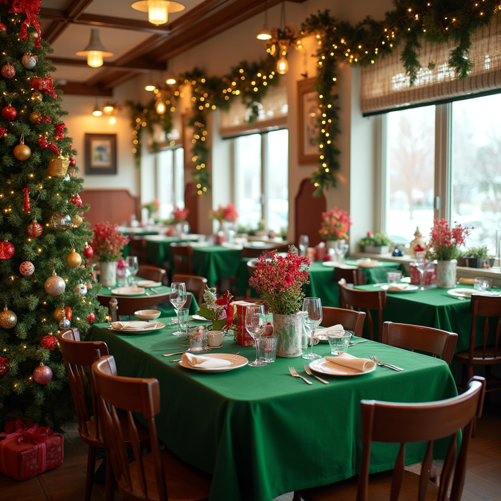 Sancua two-pack hunter green tablecloths shown as versatile coverage