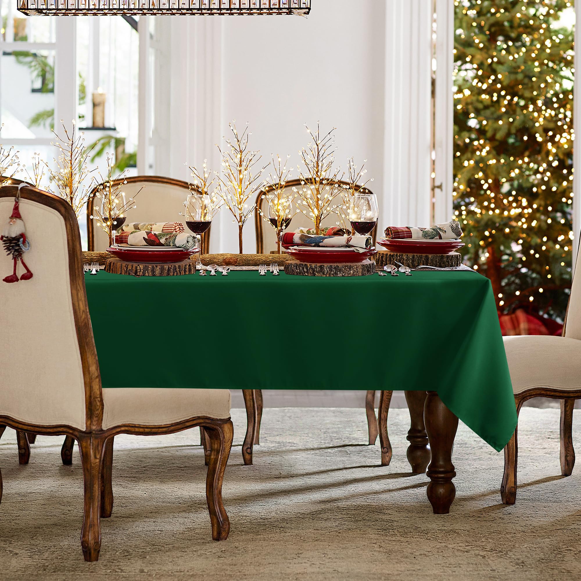 Sancua tablecloth closeup highlights stain resistance for everyday meals.