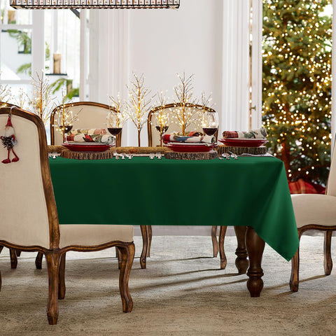 Sancua tablecloth closeup highlights stain resistance for everyday meals.