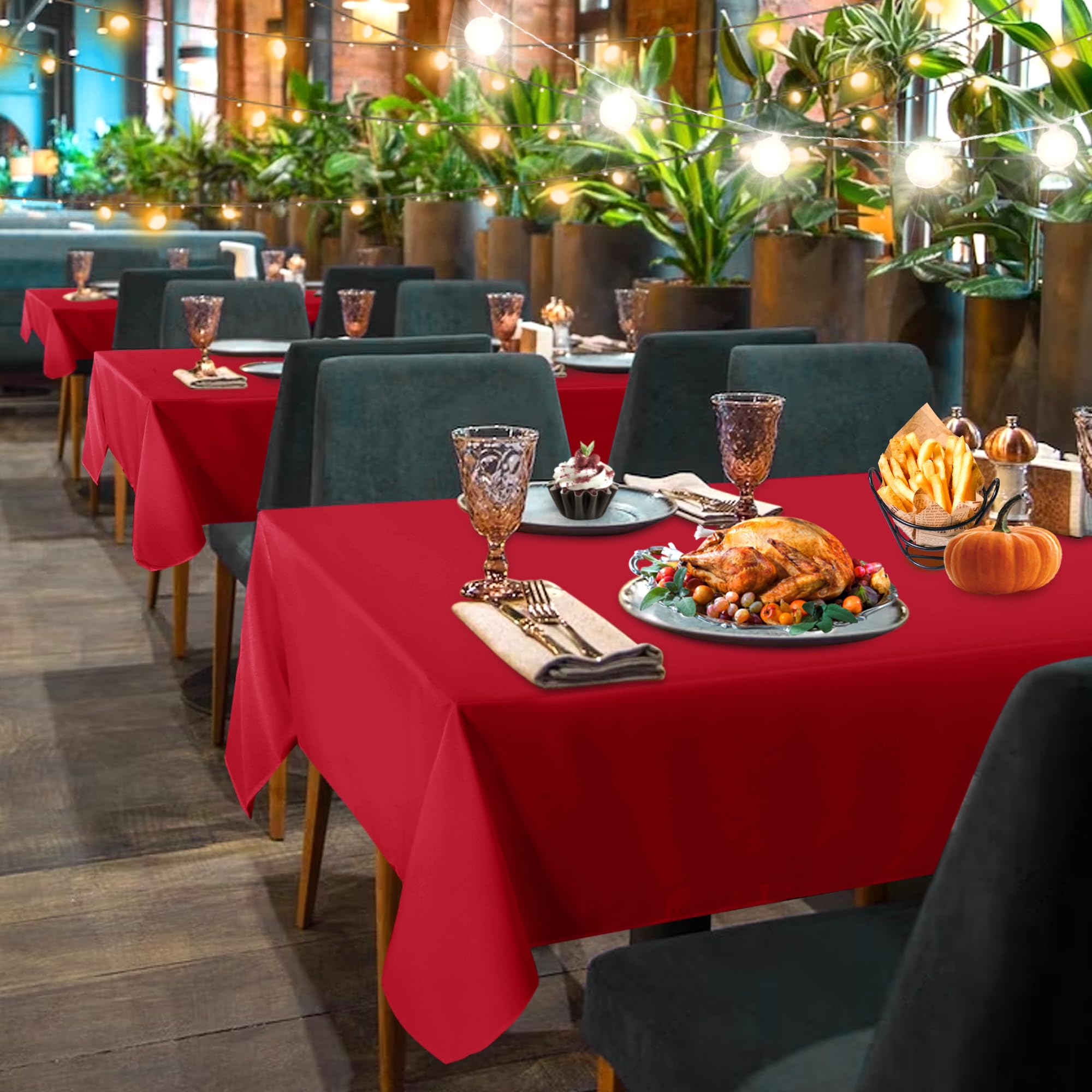 Sancua stain-resistant red tablecloth protects surfaces from spills on buffets or parties.