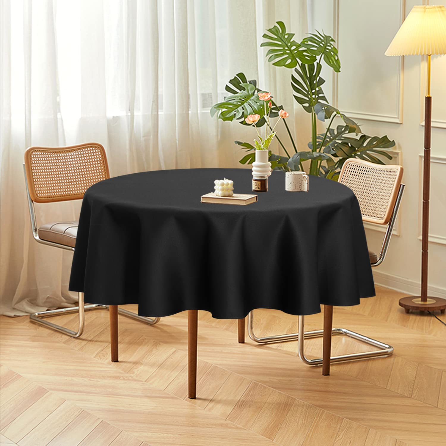 Sancua stain-resistant round tablecloth keeps tables clean during gatherings