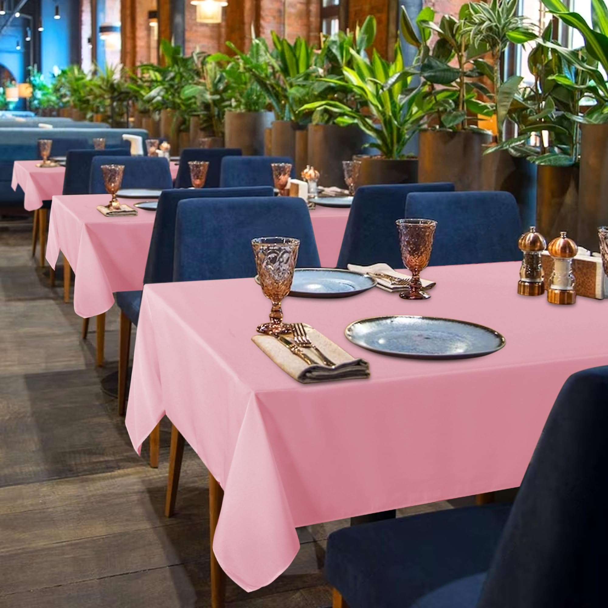 Sancua stain-resistant pink tablecloth protects surfaces during meals.