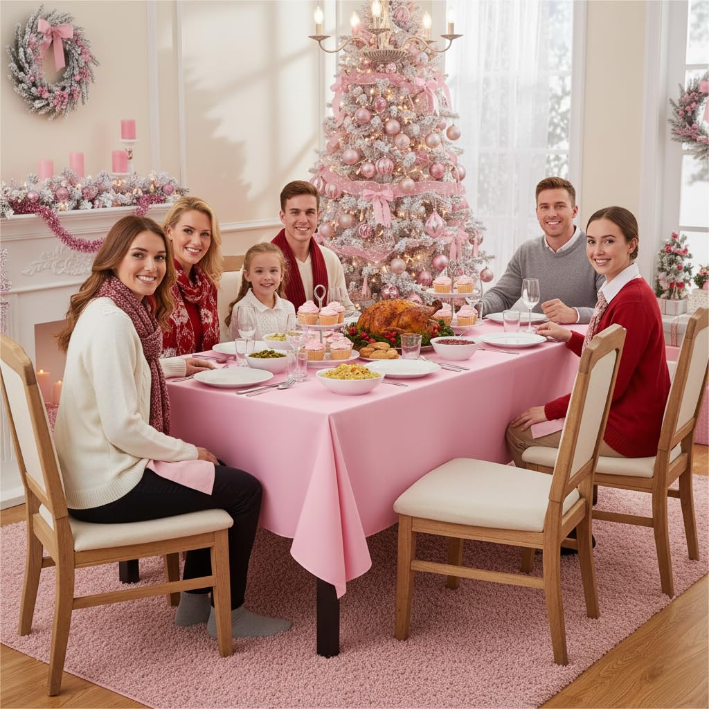 Sancua pink tablecloth showing stain-resistant surface for easy cleanup