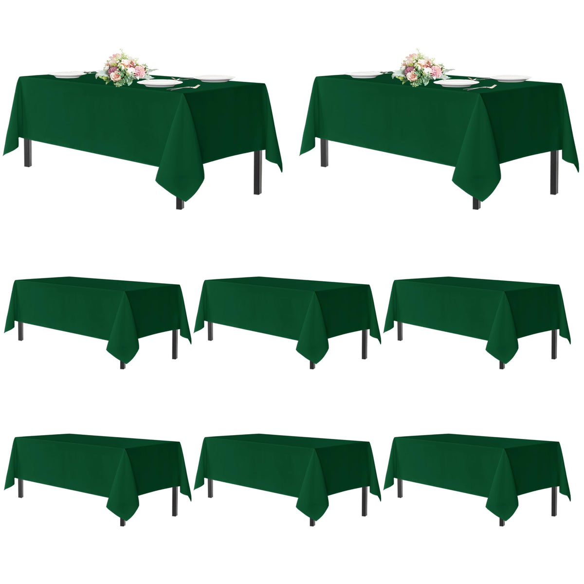 Sancua tablecloth on a 6ft rectangular table in hunter green, ideal for formal dining.