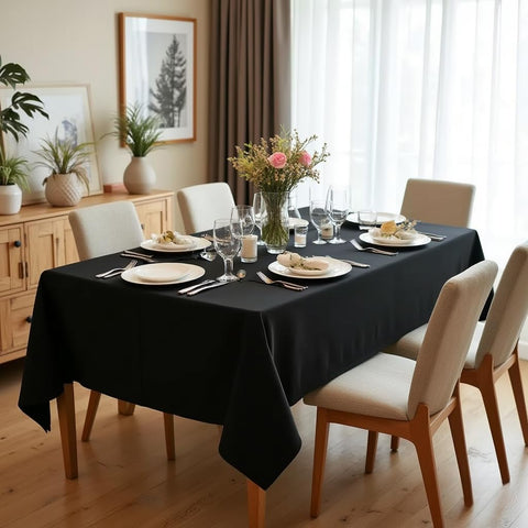 Sancua tablecloth fabric close up shows polyester texture ideal for smooth dining surfaces.