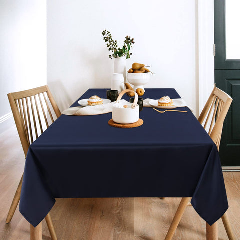Sancua navy tablecloth close-up reveals durable polyester weave for everyday use