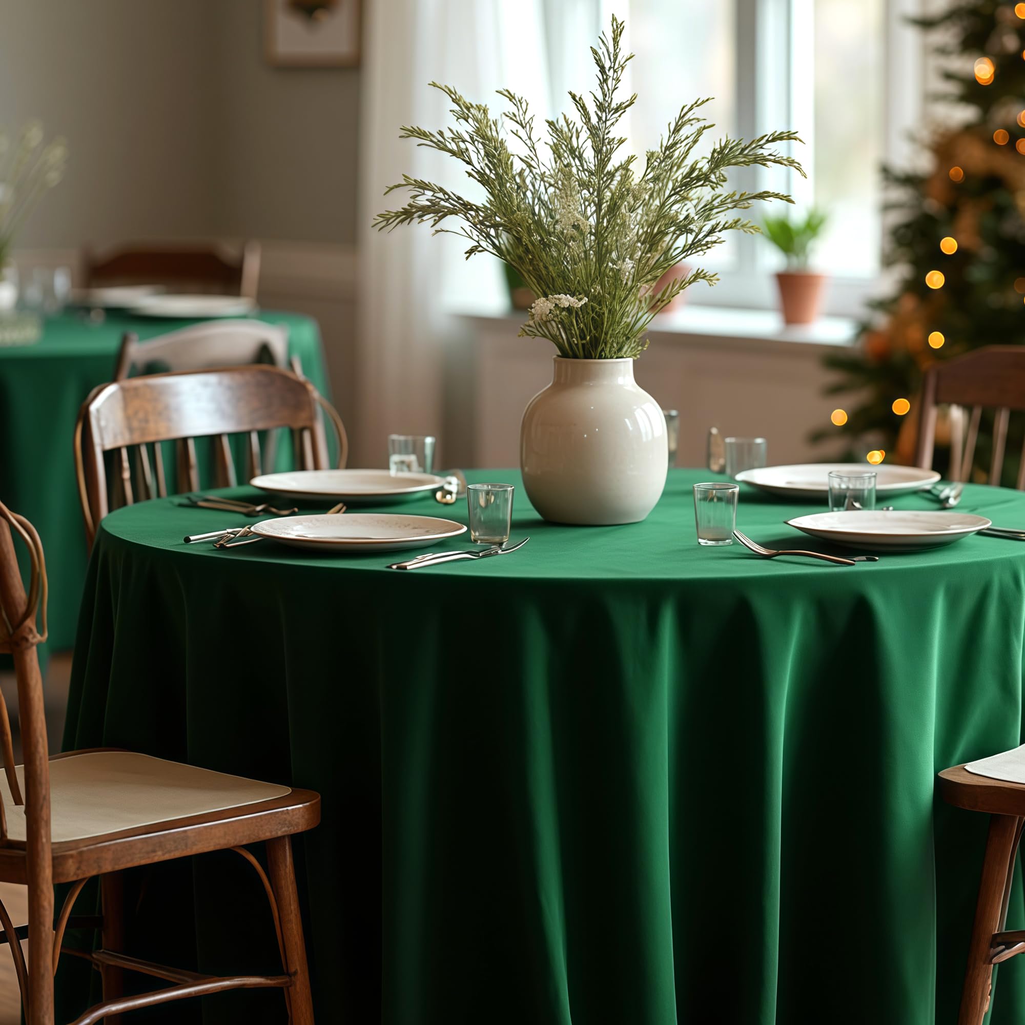 Sancua stain-resistant tablecloth in hunter green keeps tables clean