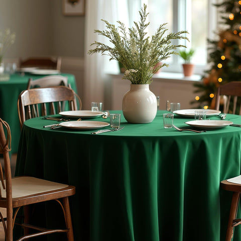 Sancua stain-resistant tablecloth in hunter green keeps tables clean