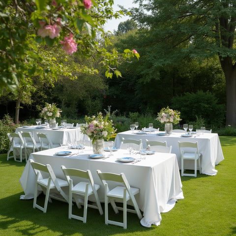 Sancua tablecloth on a wedding setup, rectangle shape enhances formal decor.