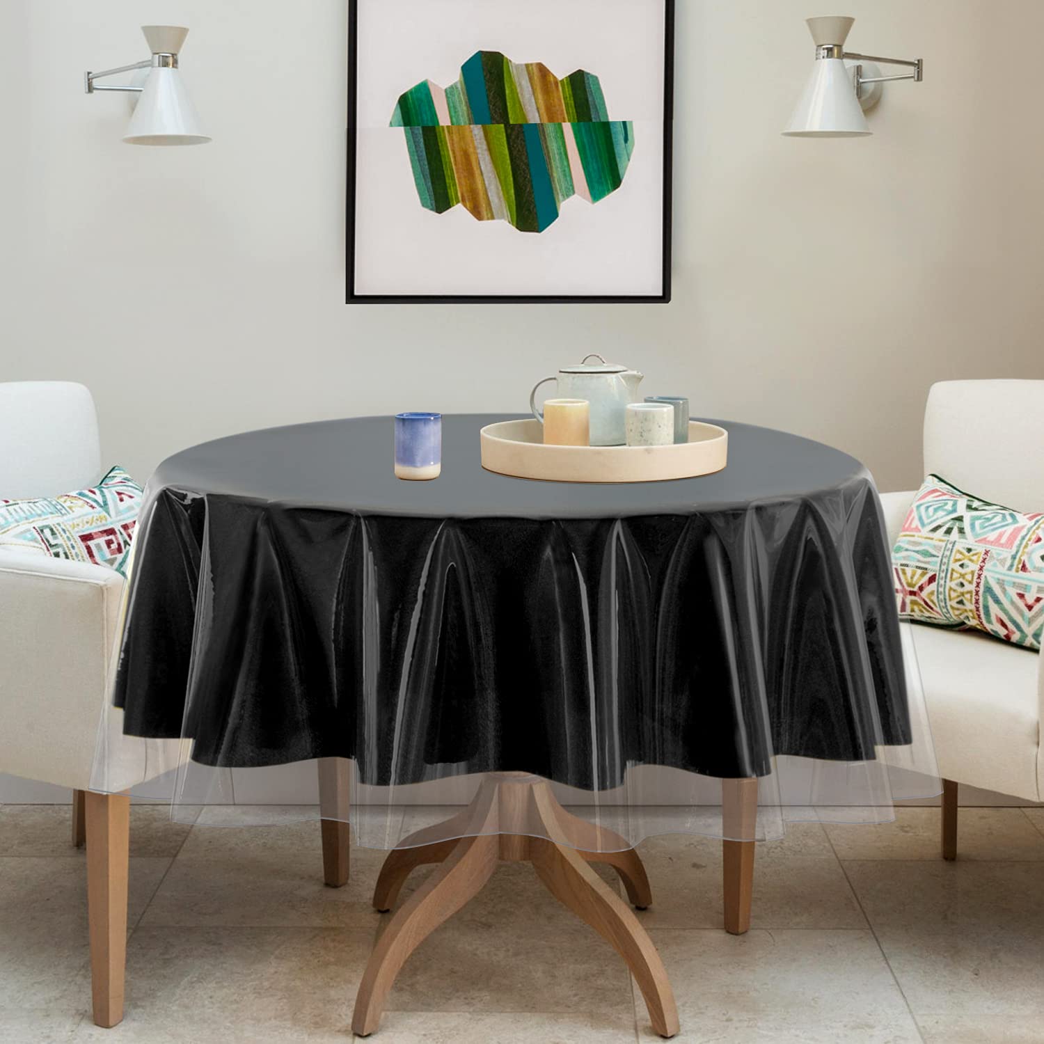 Sancua waterproof round tablecloth PVC material protects against spills and stains
