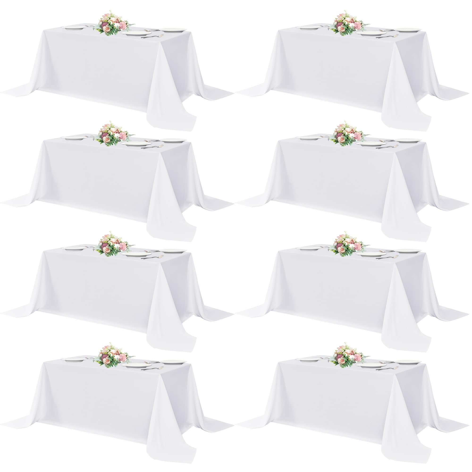 Sancua white rectangle tablecloth on a wedding banquet table for a clean, elegant setup.