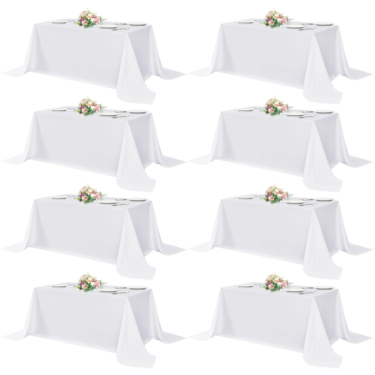 Sancua white rectangle tablecloth on a wedding banquet table for a clean, elegant setup.