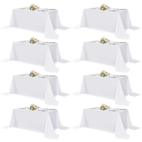 Sancua white rectangle tablecloth on a wedding banquet table for a clean, elegant setup.