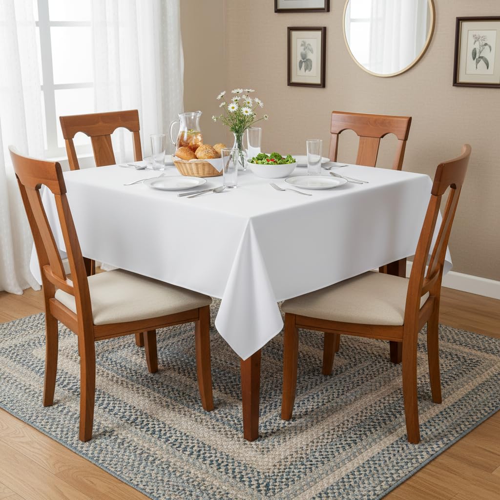 Sancua white square tablecloth 54x54 pack-2 set on dining surface