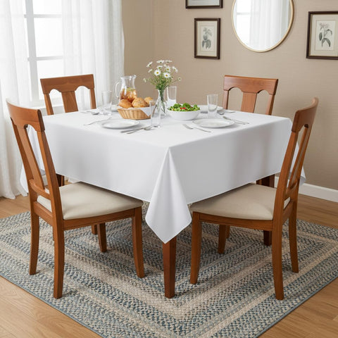 Sancua white square tablecloth 54x54 pack-2 set on dining surface