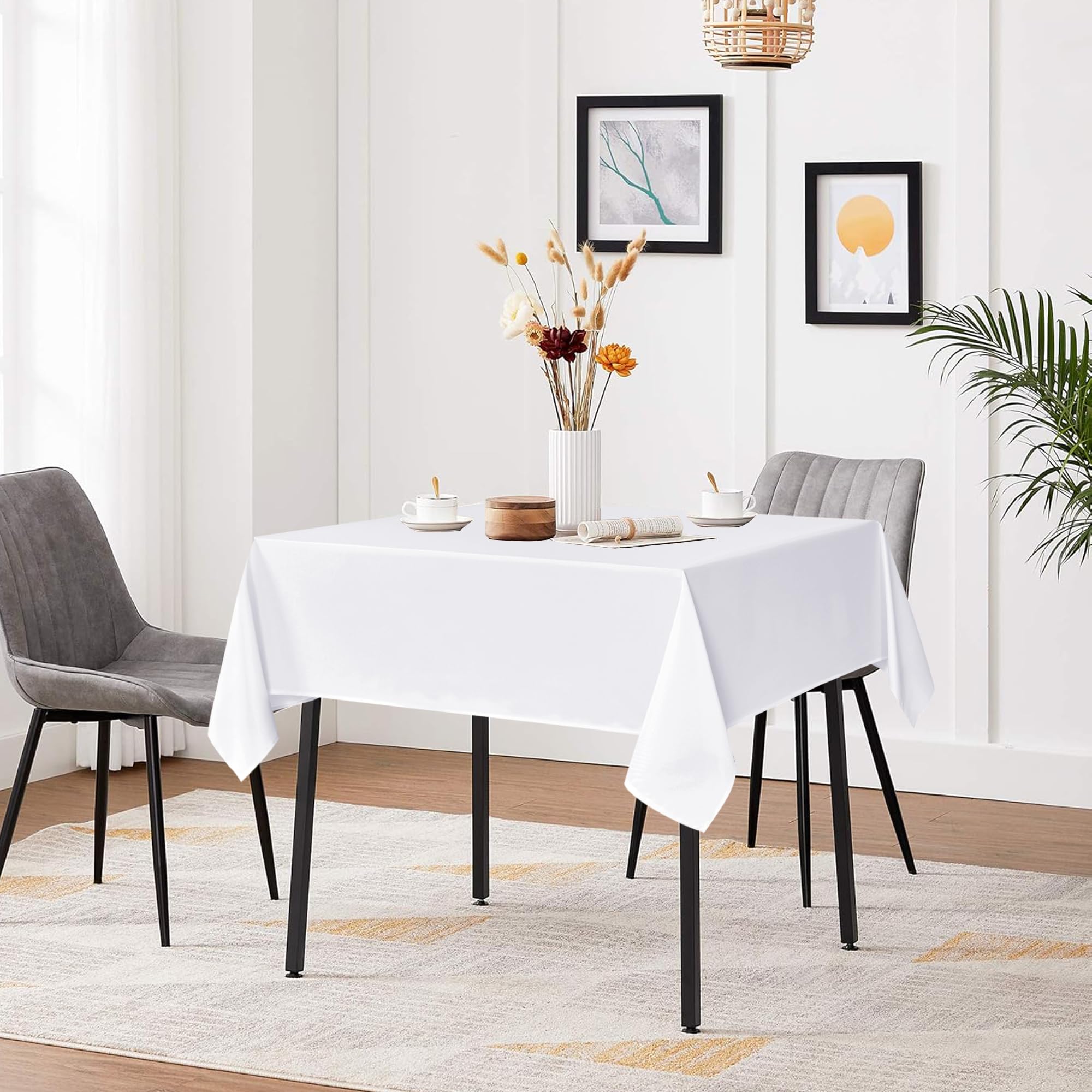 Sancua white square tablecloth 60x60 edge-hem closeup highlights neat hem