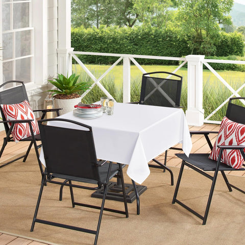 Sancua white square tablecloth 60x60 folded to show seamless hem.