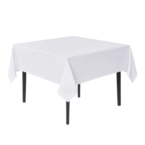 Sancua white square tablecloth 85x85 inches in flat lay setup for a clean, elegant table