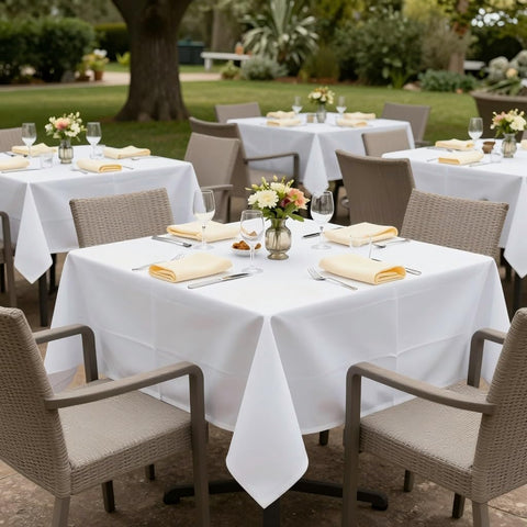 Sancua white square tablecloth on dining table for a clean setup