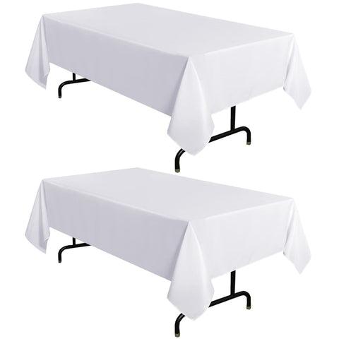 Sancua white tablecloth draped on a 6ft table for a clean dining setup