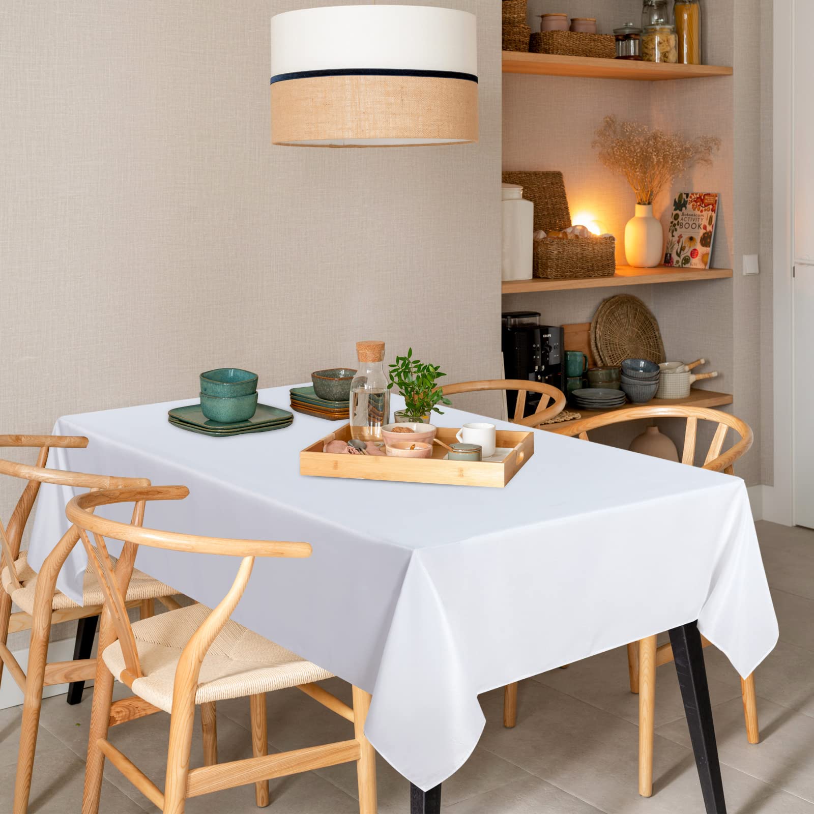 Sancua white tablecloth 60x120 on an 8ft table for elegant meals.