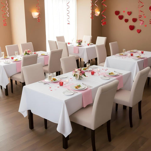 Sancua white tablecloth fabric close-up showing durable polyester texture.