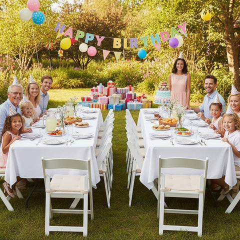 Sancua white tablecloth ready for use with machine washable care.
