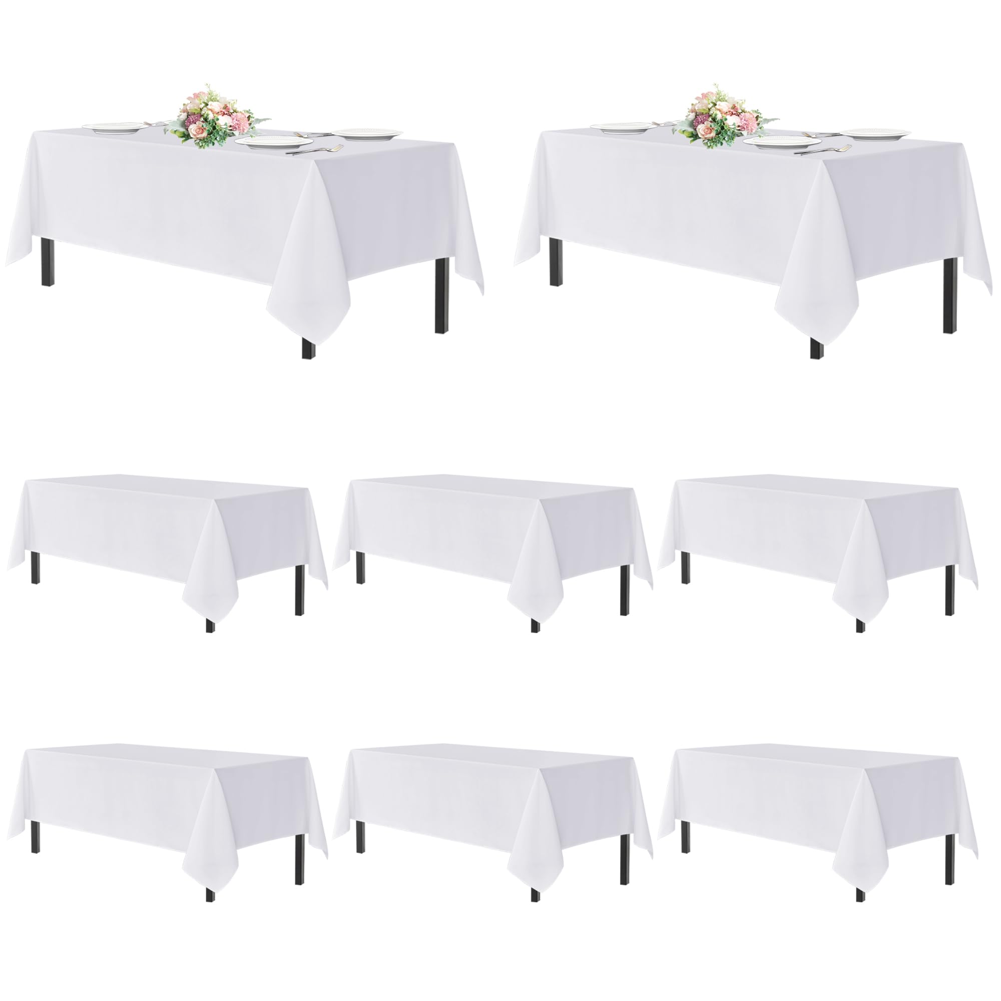 Sancua white tablecloth rectangle on a 6-foot table for elegant events.