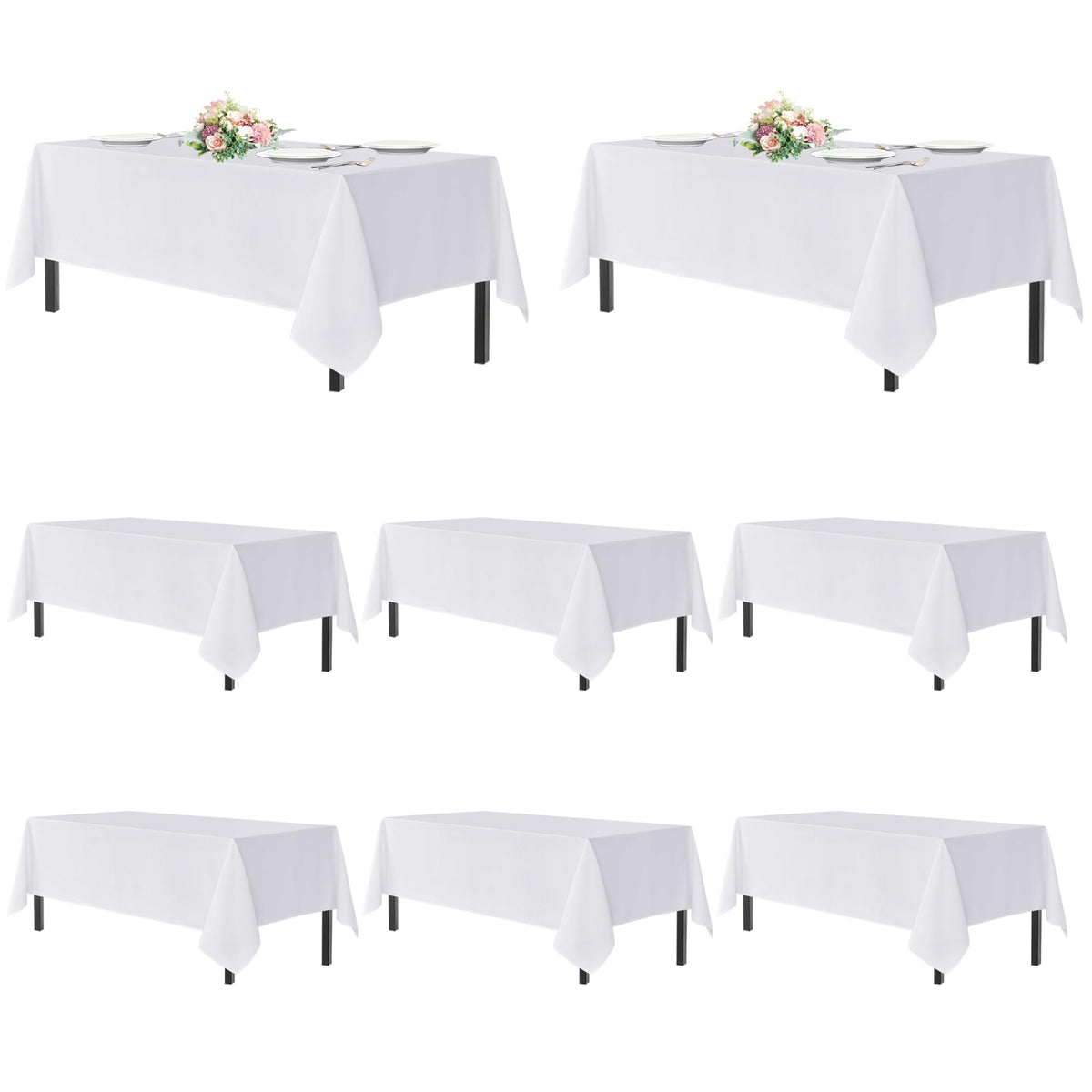 Sancua white tablecloth rectangle on a 6-foot table for elegant events.