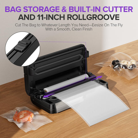 Sandifeng built-in bag storage and cutter for easy bag preparation.