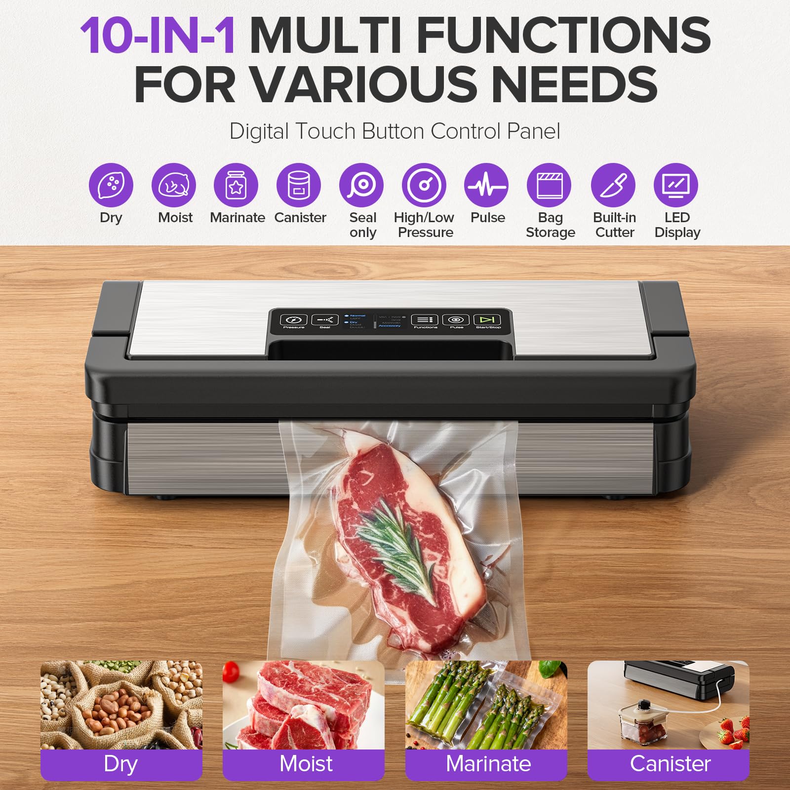 Sandifeng vacuum sealer with touch display showing easy operation in kitchen.