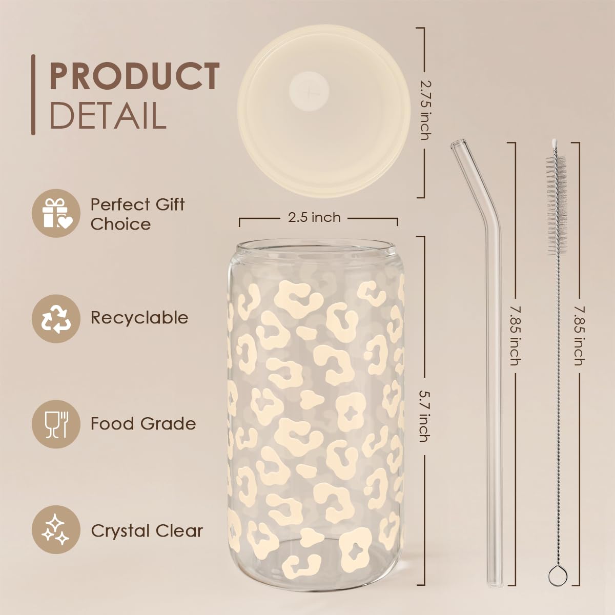 SANDJEST 16oz glass bottle perfect for iced coffee, smoothies, and everyday beverages.